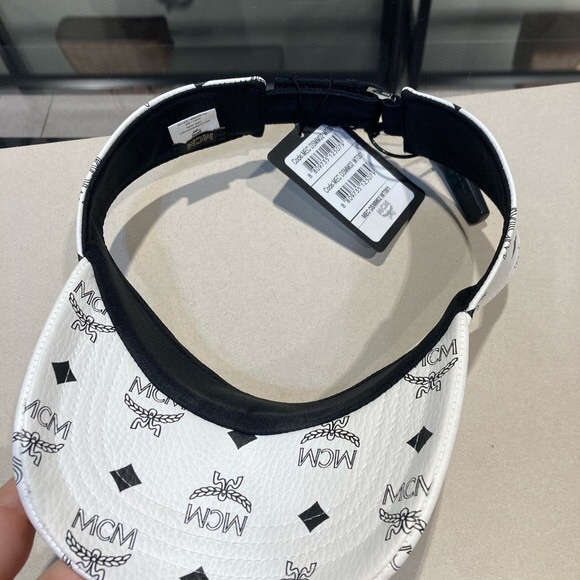 NWT MCM White & Black Diamond Visetos Leather Visor - One Size - Picture 4 of 5